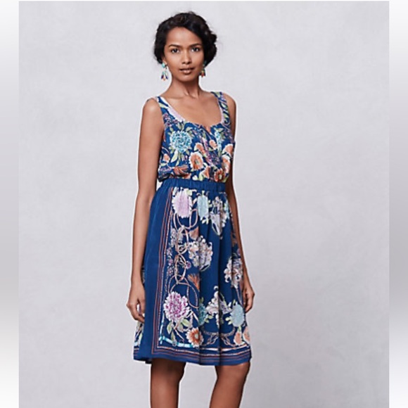Moulinette Soeurs Dresses & Skirts - Anthropologie Moulinette Soeurs Mabel Floral Blue Silk Dress XS (L)